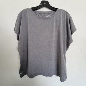 Muji Heather Gray Workout Active Short Sleeve Shirt Top Reflective Strips Med Lg